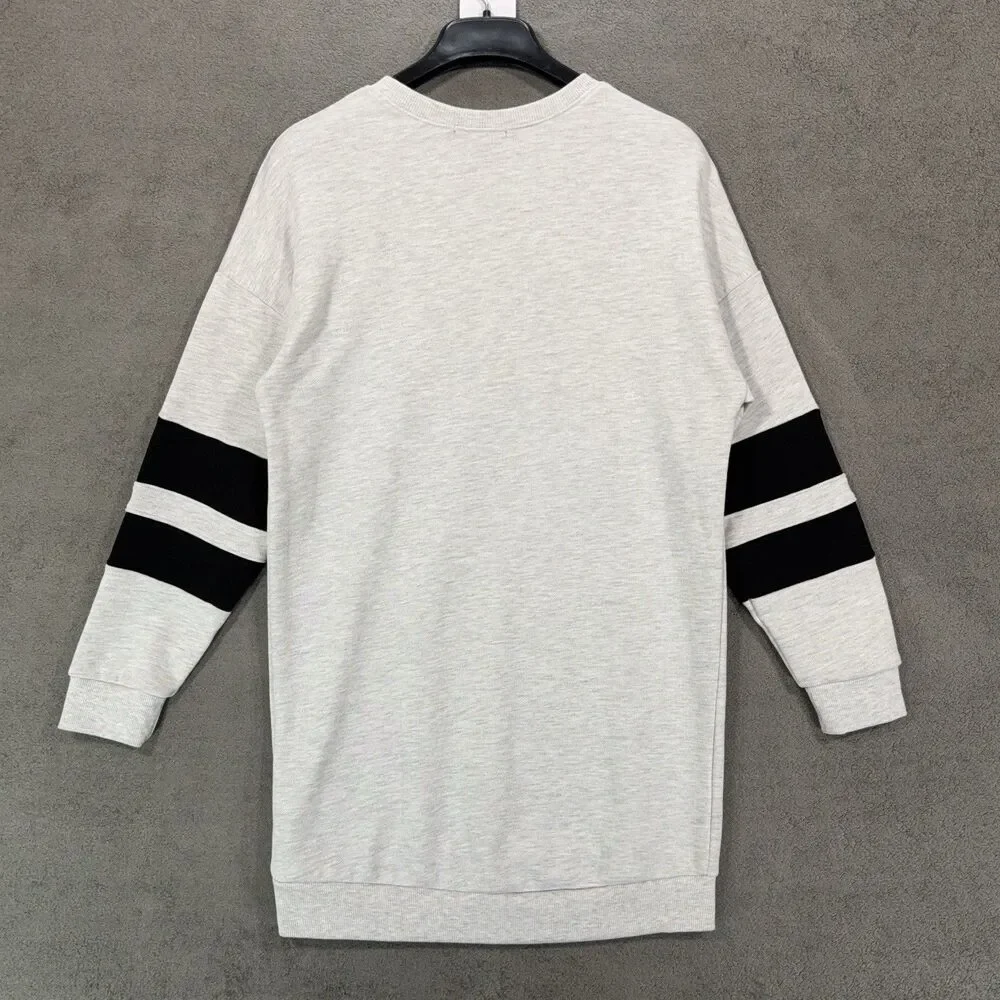 Forever 21 Women S Sweatshirt West Coast Stripe Sleeve Gray Pullover Varsity - Picture 7 of 10